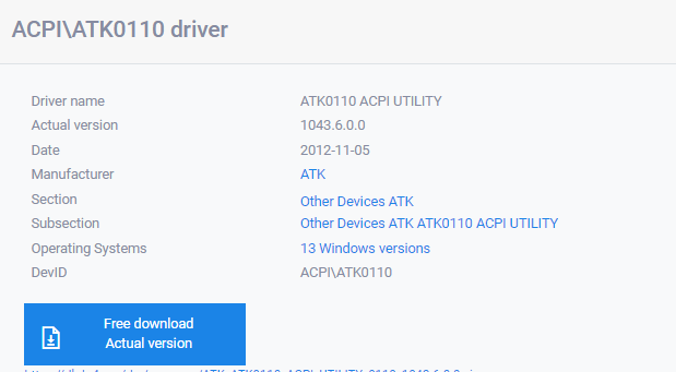 скачать и установить драйвер для ACPI ATK0110